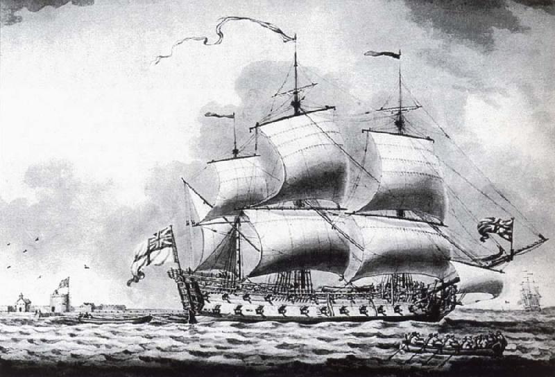 Francis Swaine A drawing of a British two-decker off Calshot Castle Spain oil painting art